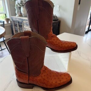 Tecovas Two-Tone Brown Ostrich Cowboy Boots